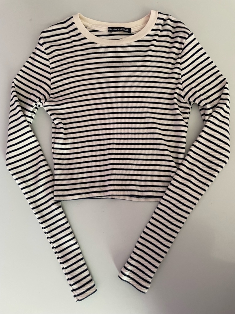 Brandy Melville Black & White Ribbed Stripe Long Sleeve Top